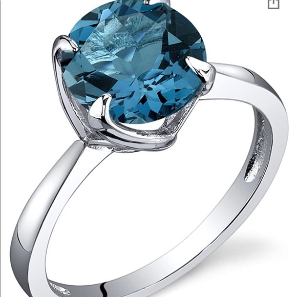 2.25 Carats London Blue Topaz Ring Sterling Silver - Picture 2 of 8